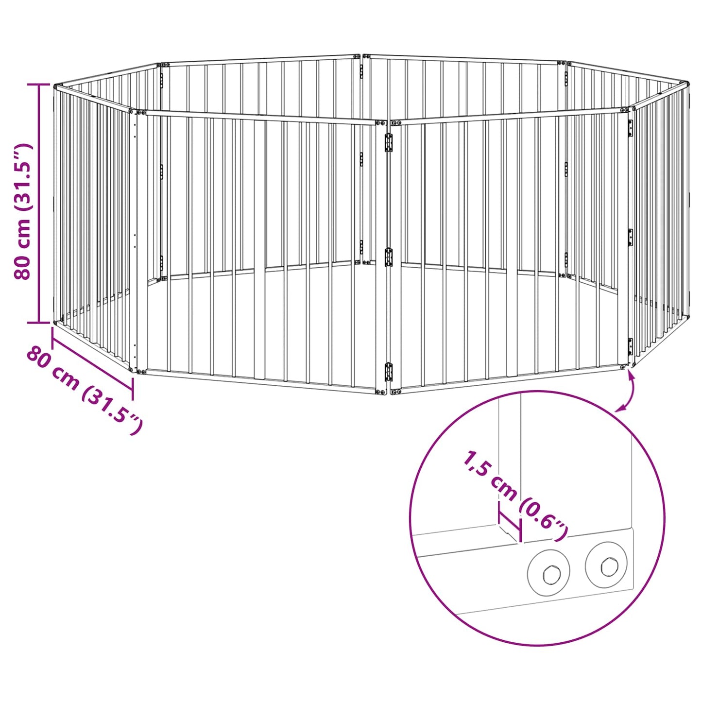Dog Gate 8 pcs Black 80 x 80 cm Galvanised Steel
