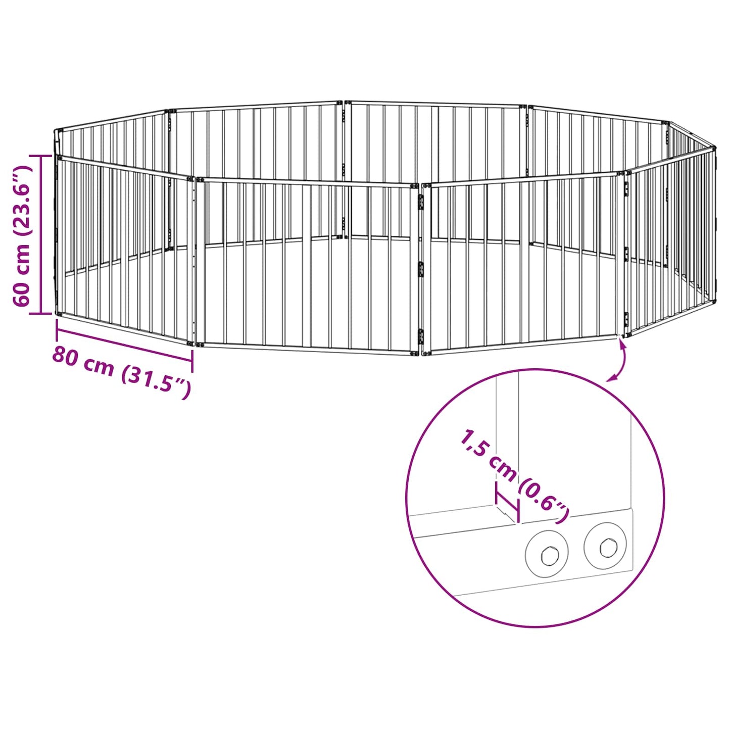 Dog Gate 10 pcs Black 80 x 60 cm Galvanised Steel