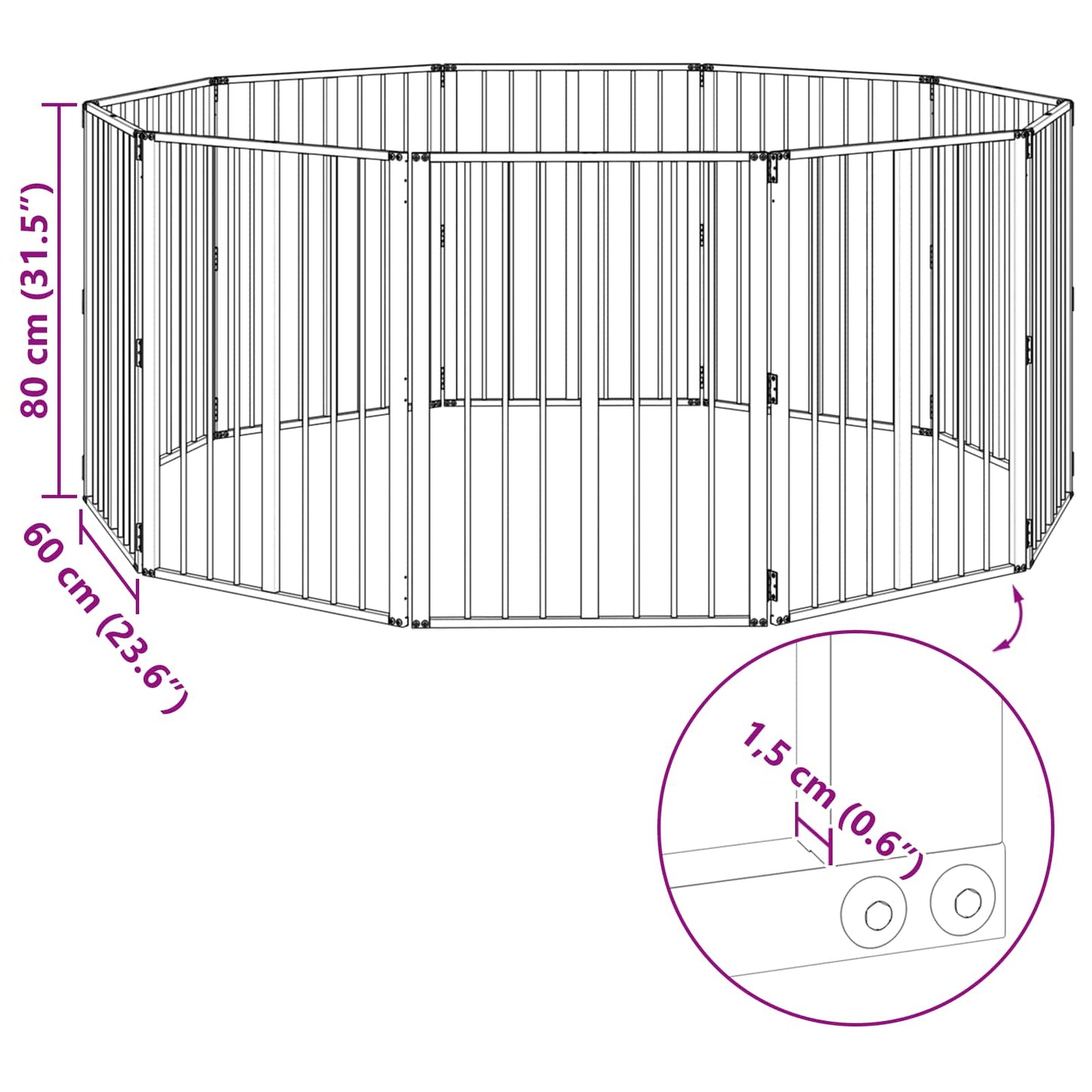 Dog Gate 10 pcs Black 60 x 80 cm Galvanised Steel