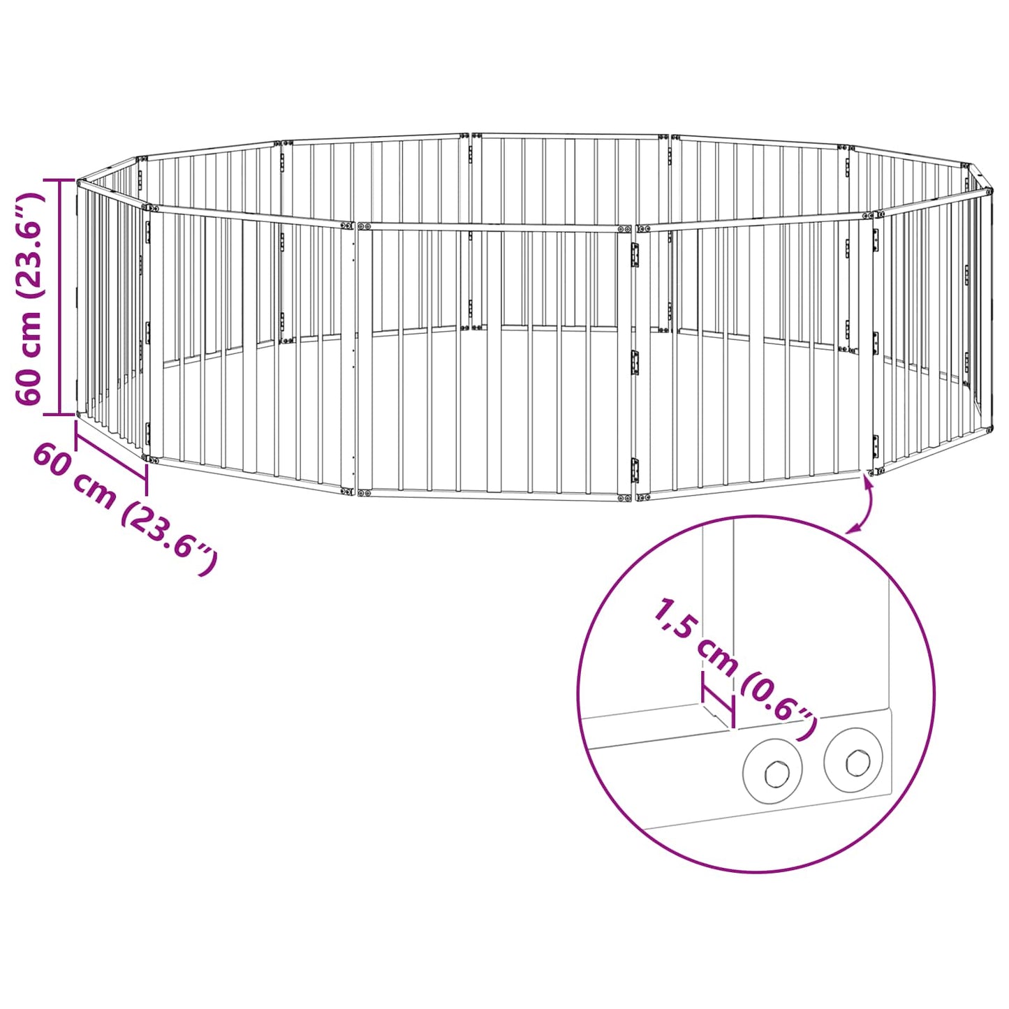 Dog Gate 12 pcs Black 60 x 60 cm Galvanised Steel