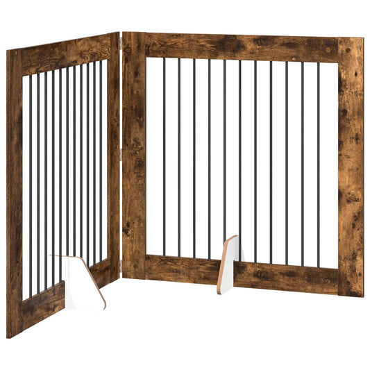 Foldable Dog Gate with Stands 2 pcs Smoked Oak 200.5 cm