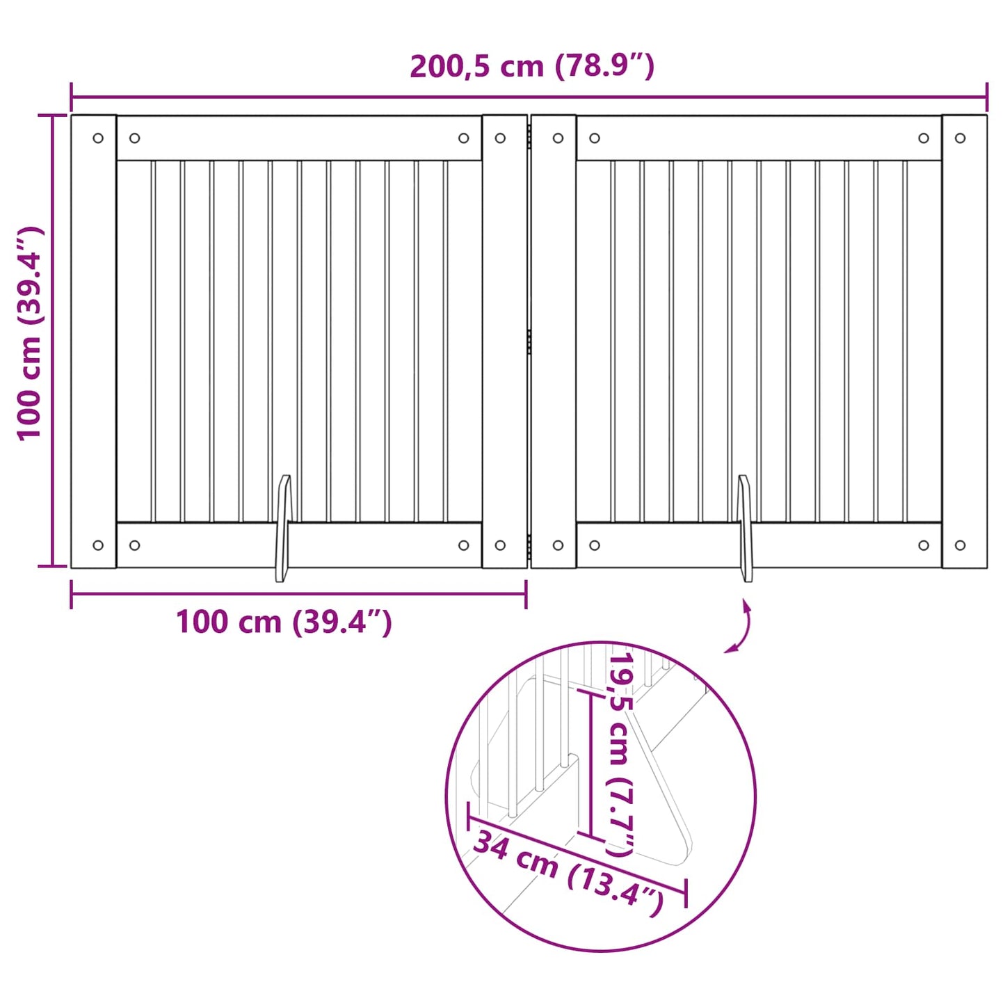 Foldable Dog Gate with Stands 2 pcs Old Wood 200.5 cm