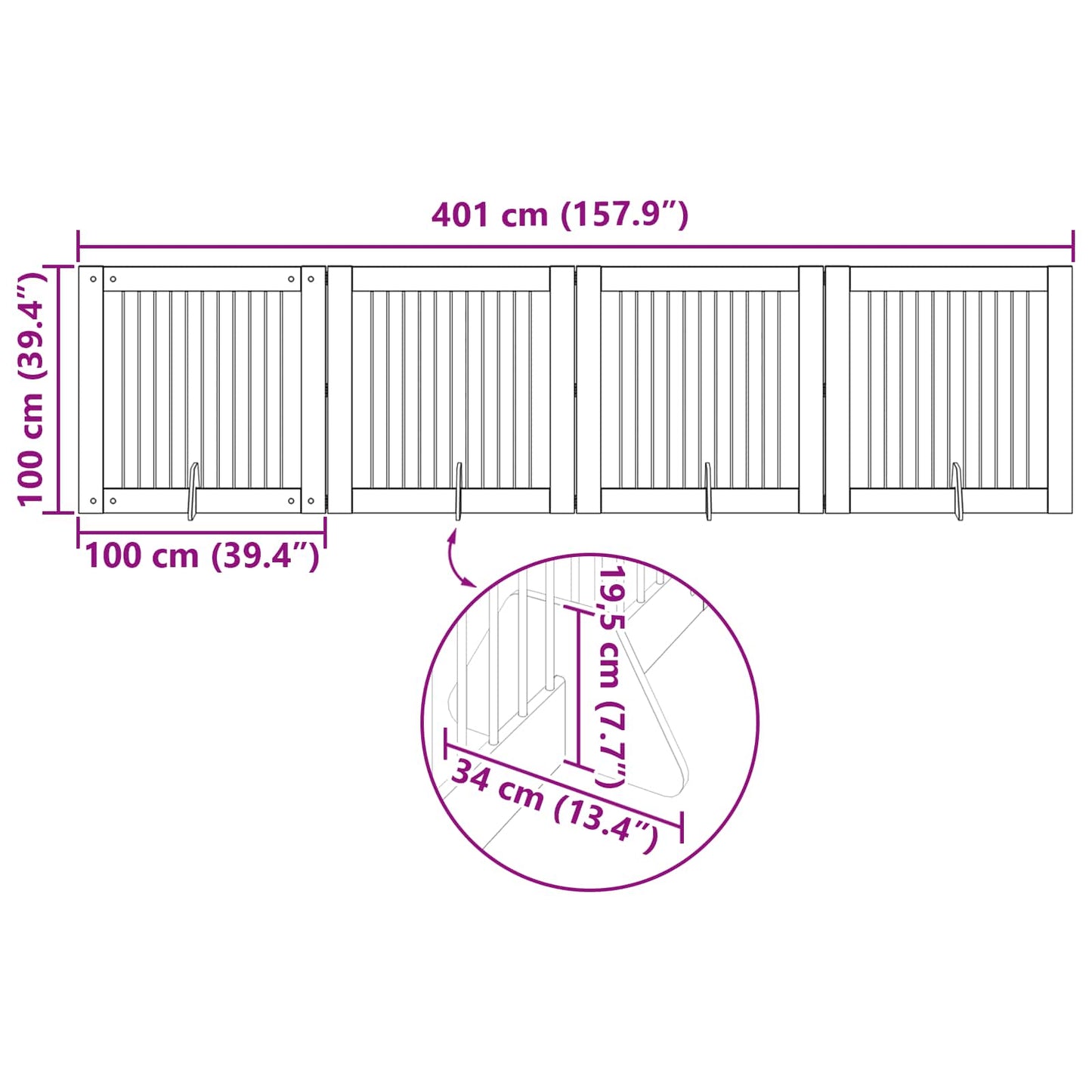 Foldable Dog Gate with Stands 4 pcs Old Wood 401 cm