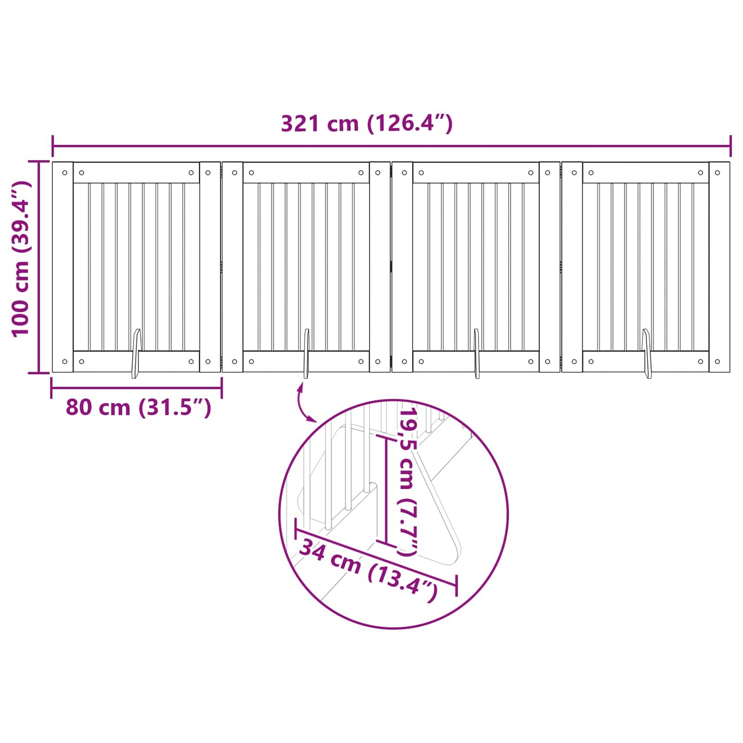 Foldable Dog Gate with Stands 4 pcs Old Wood 321 cm
