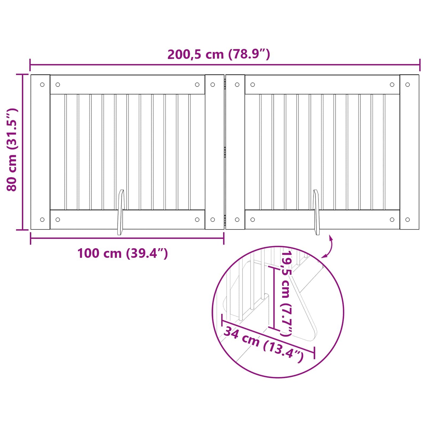 Foldable Dog Gate with Stands 2 pcs Old Wood 200.5 cm