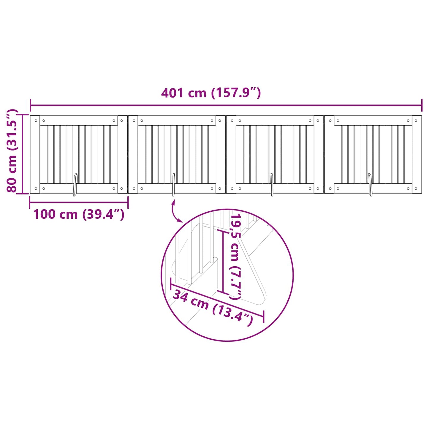 Foldable Dog Gate with Stands 4 pcs Old Wood 401 cm