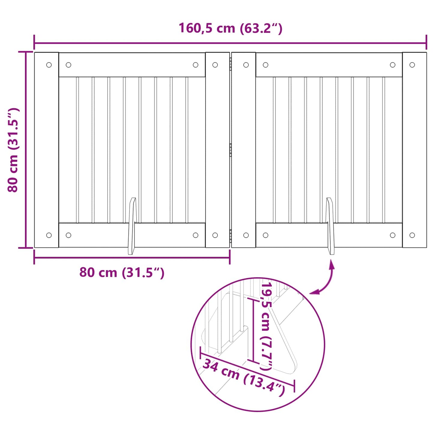 Foldable Dog Gate with Stands 2 pcs Old Wood 160.5 cm