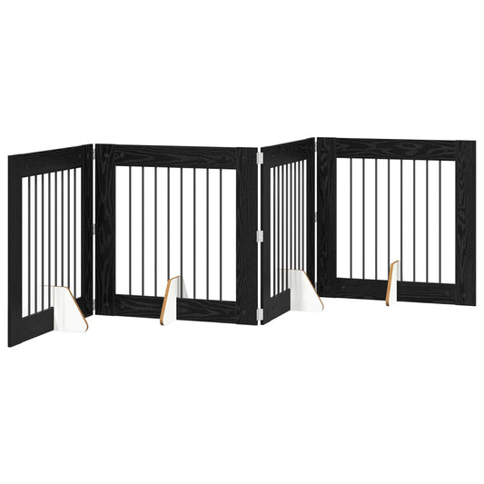 Foldable Dog Gate with Stands 4 pcs Black Oak 321 cm