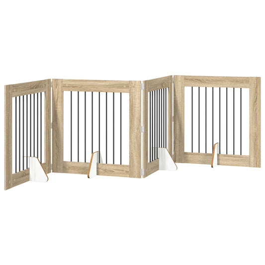 Foldable Dog Gate with Stands 4 pcs Sonoma Oak 321 cm