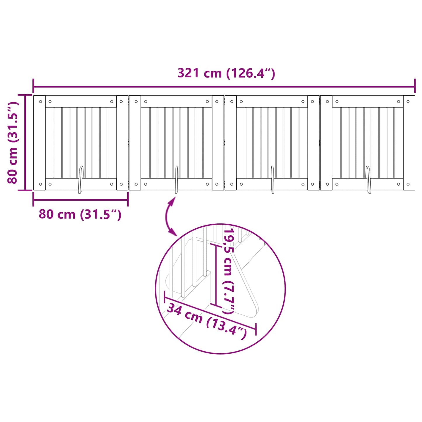 Foldable Dog Gate with Stands 4 pcs Old Wood 321 cm