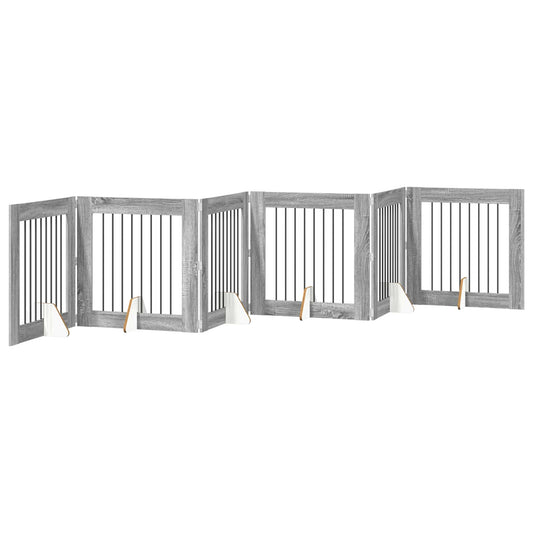 Foldable Dog Gate with Stands 6 pcs Grey Sonoma 482 cm