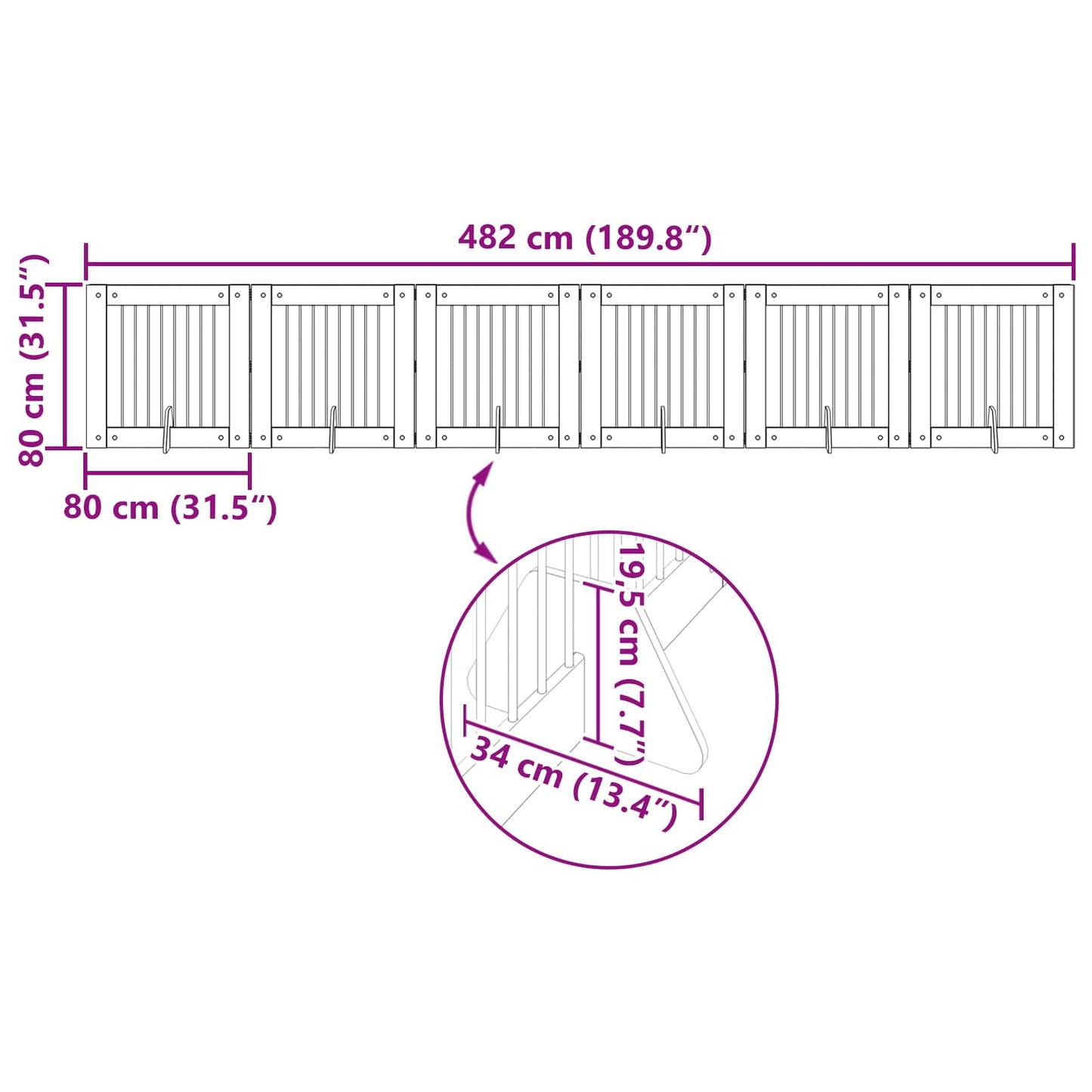 Foldable Dog Gate with Stands 6 pcs Old Wood 482 cm