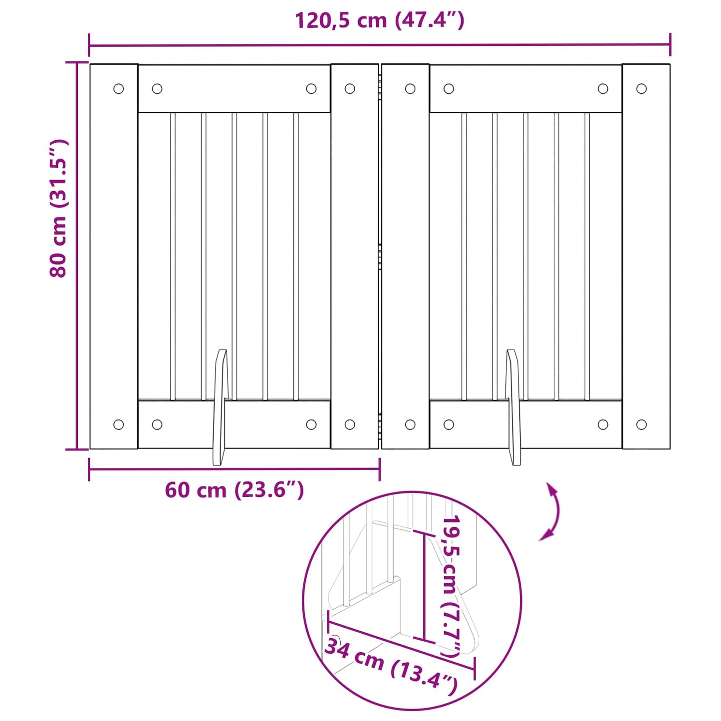 Foldable Dog Gate with Stands 2 pcs Old Wood 120.5 cm