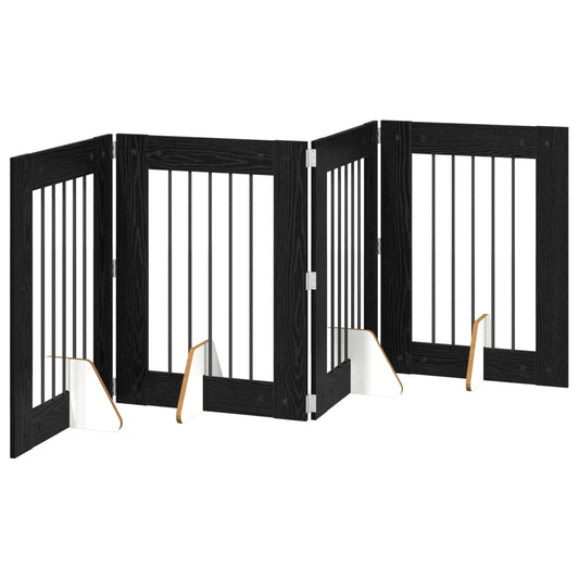 Foldable Dog Gate with Stands 4 pcs Black Oak 241 cm