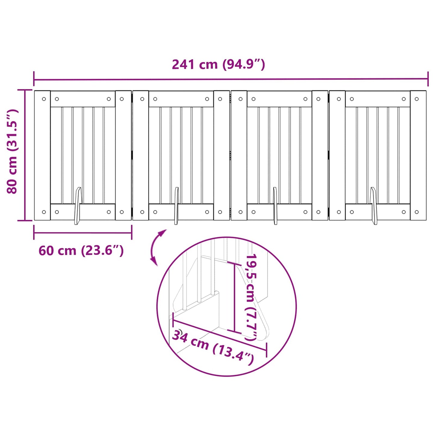 Foldable Dog Gate with Stands 4 pcs Old Wood 241 cm