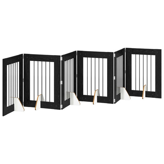 Foldable Dog Gate with Stands 6 pcs Black Oak 362 cm