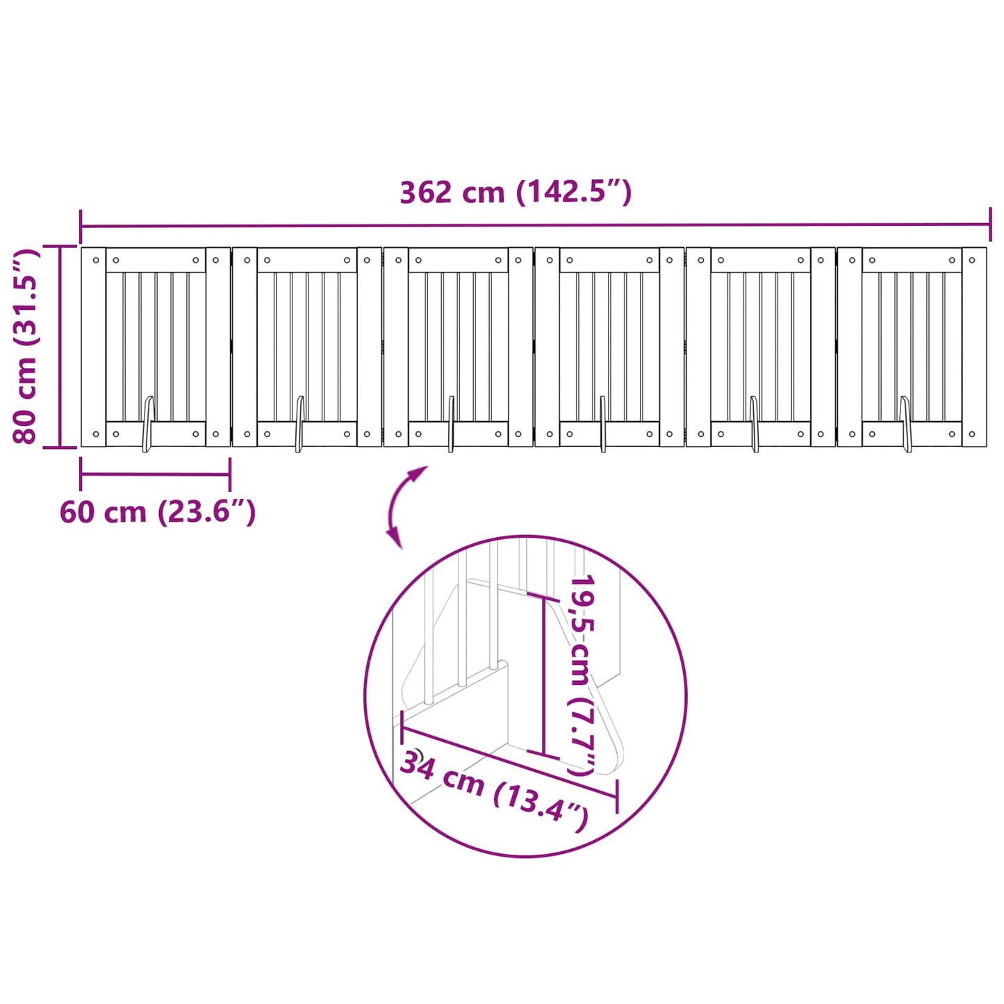 Foldable Dog Gate with Stands 6 pcs Old Wood 362 cm