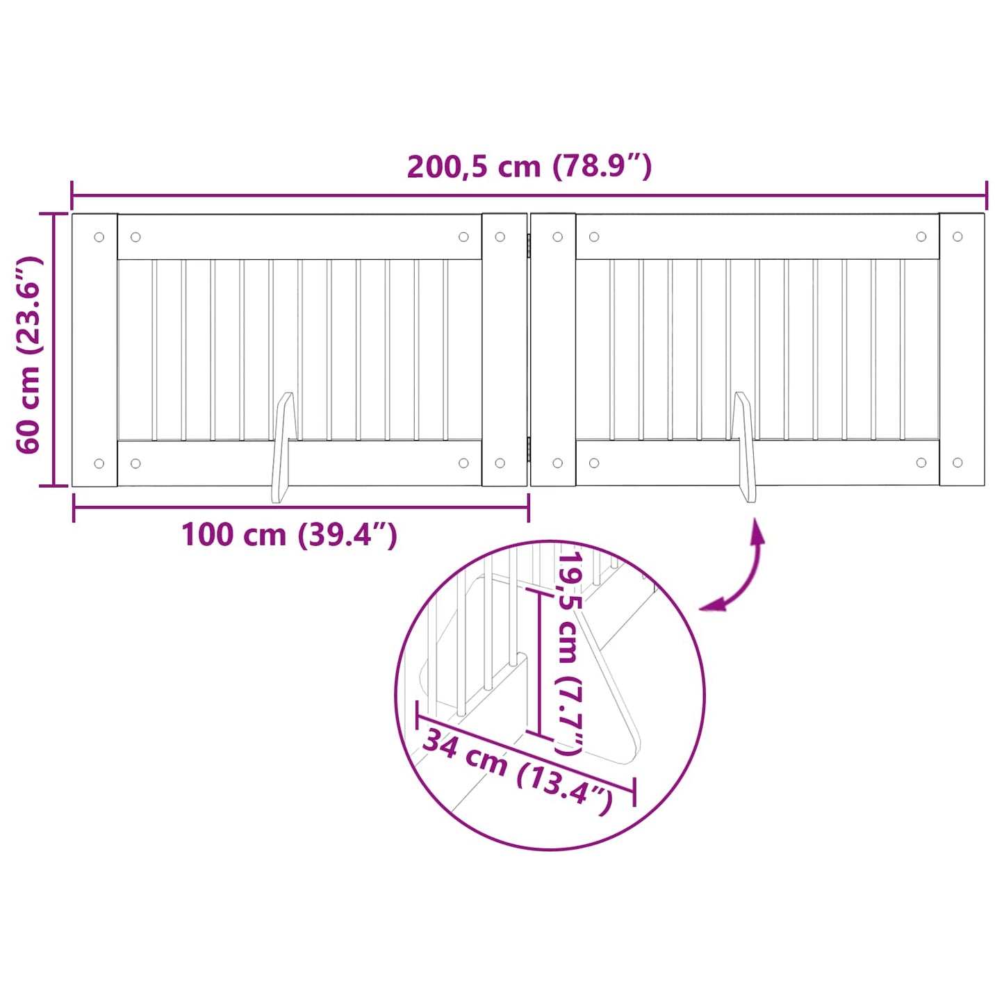 Foldable Dog Gate with Stands 2 pcs Old Wood 200.5 cm