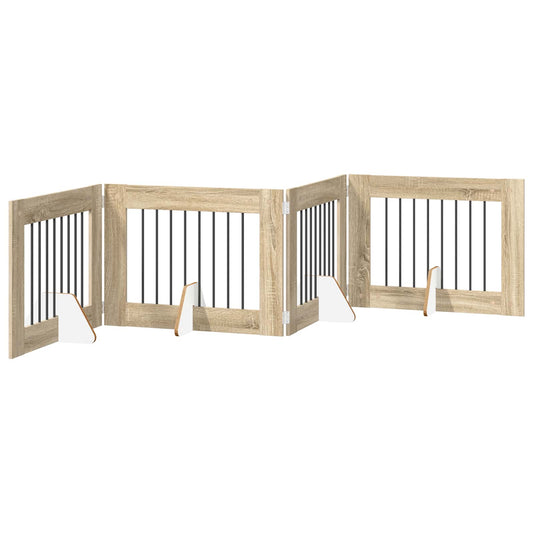 Foldable Dog Gate with Stands 4 pcs Sonoma Oak 321 cm