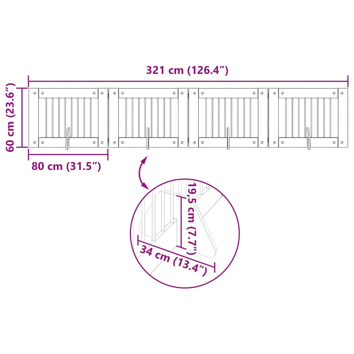 Foldable Dog Gate with Stands 4 pcs Old Wood 321 cm