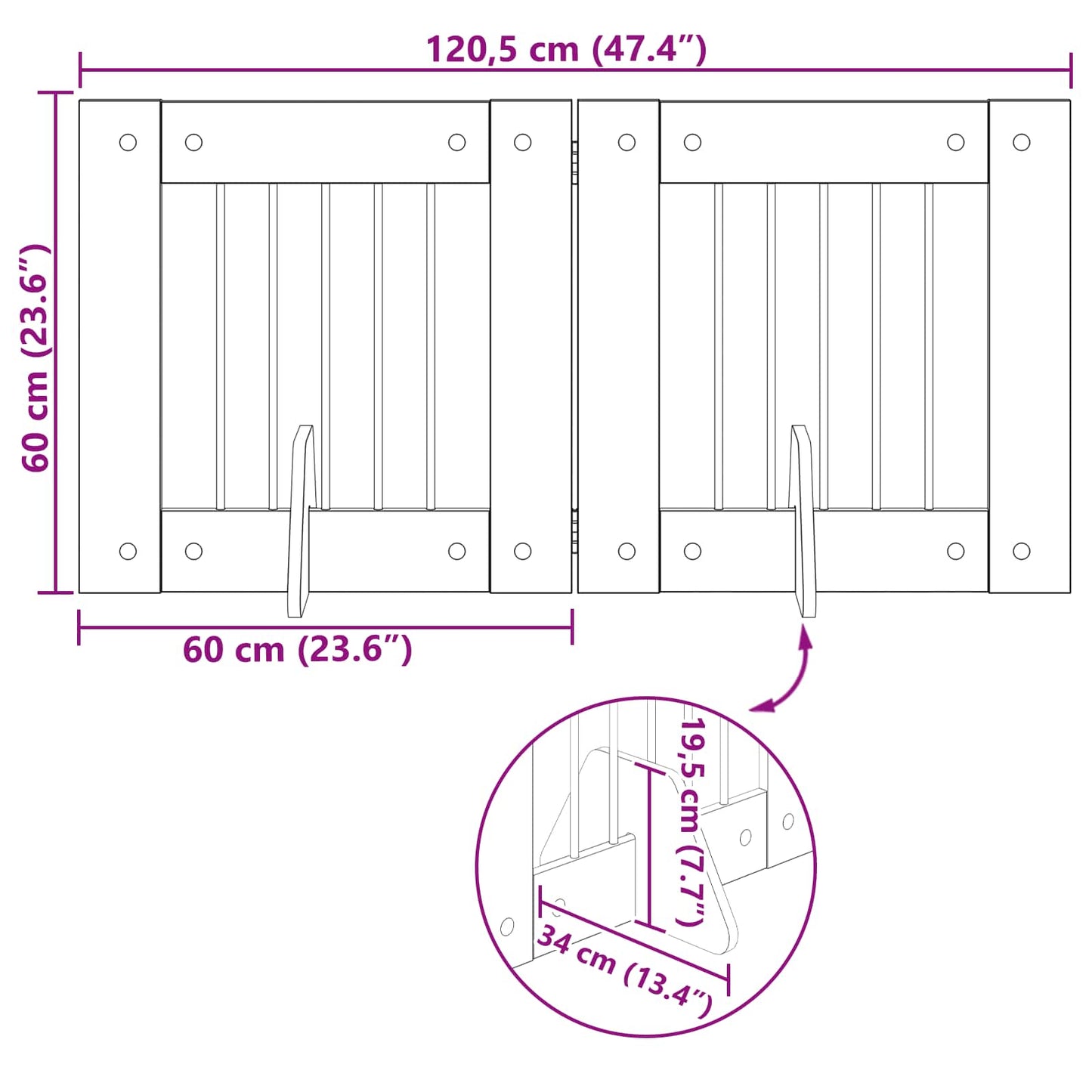 Foldable Dog Gate with Stands 2 pcs Old Wood 120.5 cm