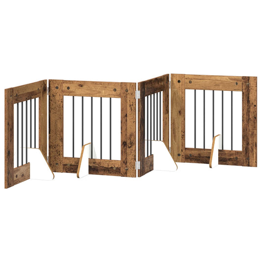 Foldable Dog Gate with Stands 4 pcs Old Wood 241 cm