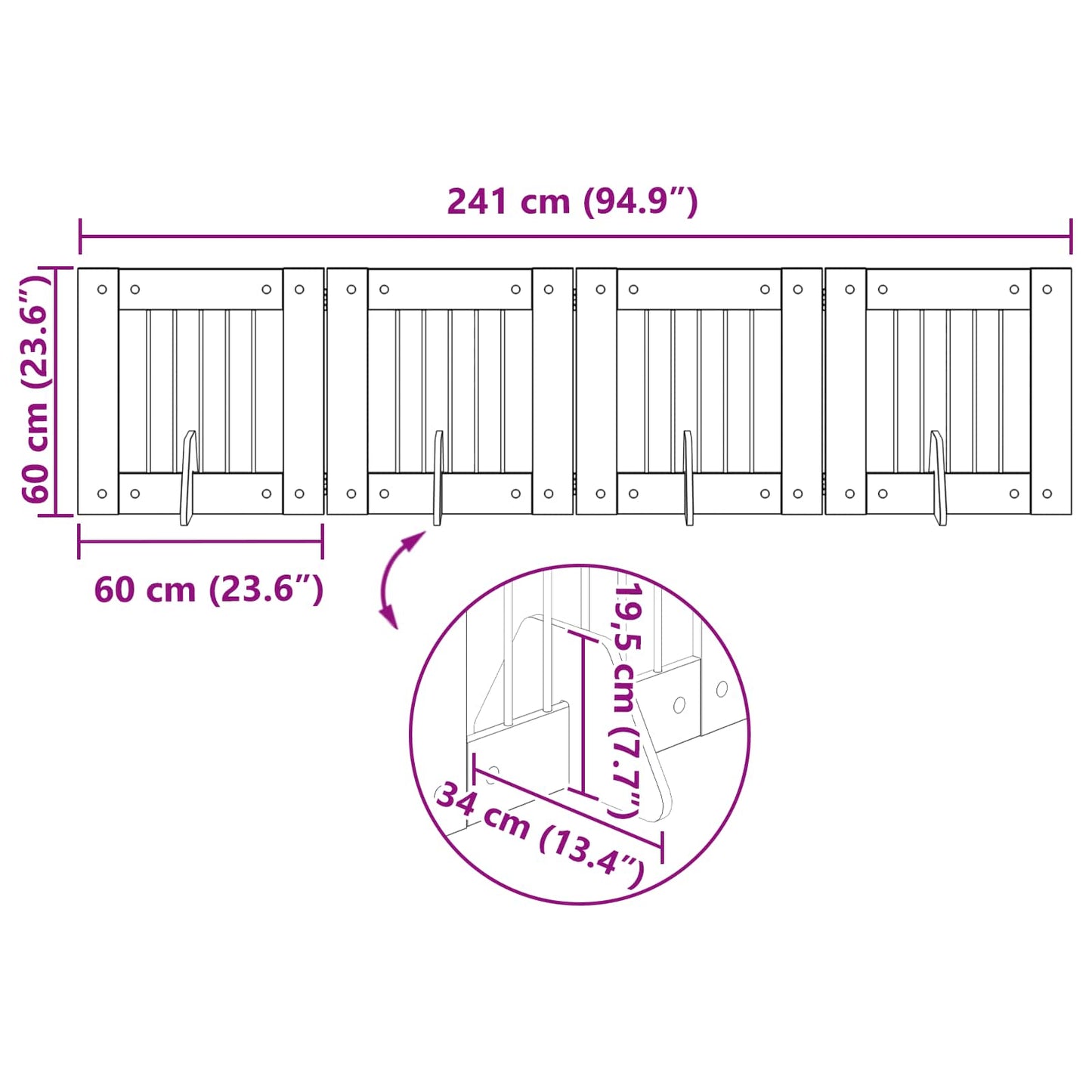 Foldable Dog Gate with Stands 4 pcs Old Wood 241 cm