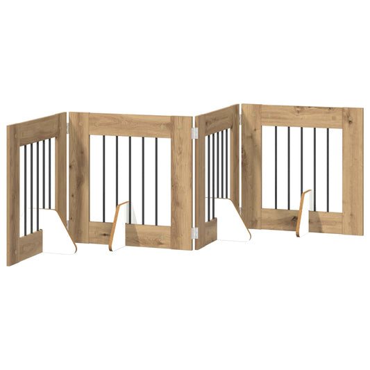 Foldable Dog Gate with Stands 4 pcs Artisan Oak 241 cm