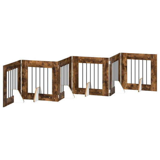 Foldable Dog Gate with Stands 6 pcs Smoked Oak 362 cm