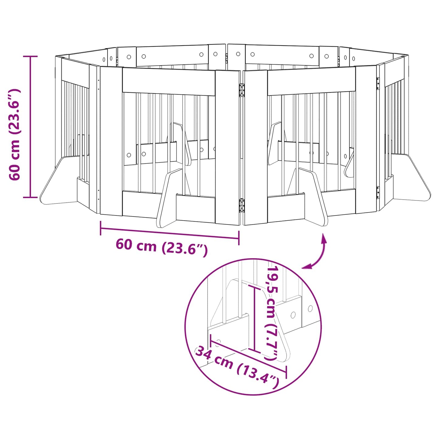 Foldable Dog Gate with Stands 8 pcs Grey Sonoma 60 cm