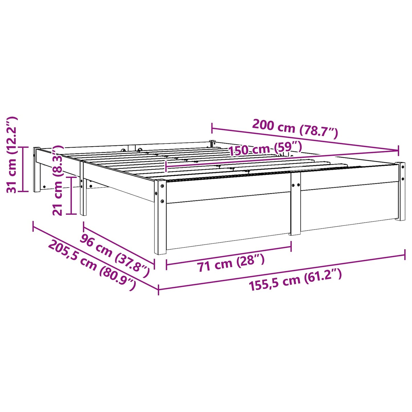Bed Frame Wax Brown 150 x 200 cm Solid Pine Wood