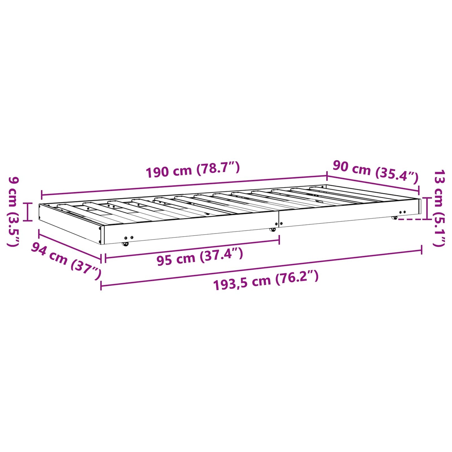 Bed Frame Wax Brown 90 x 190 cm Solid Pine Wood