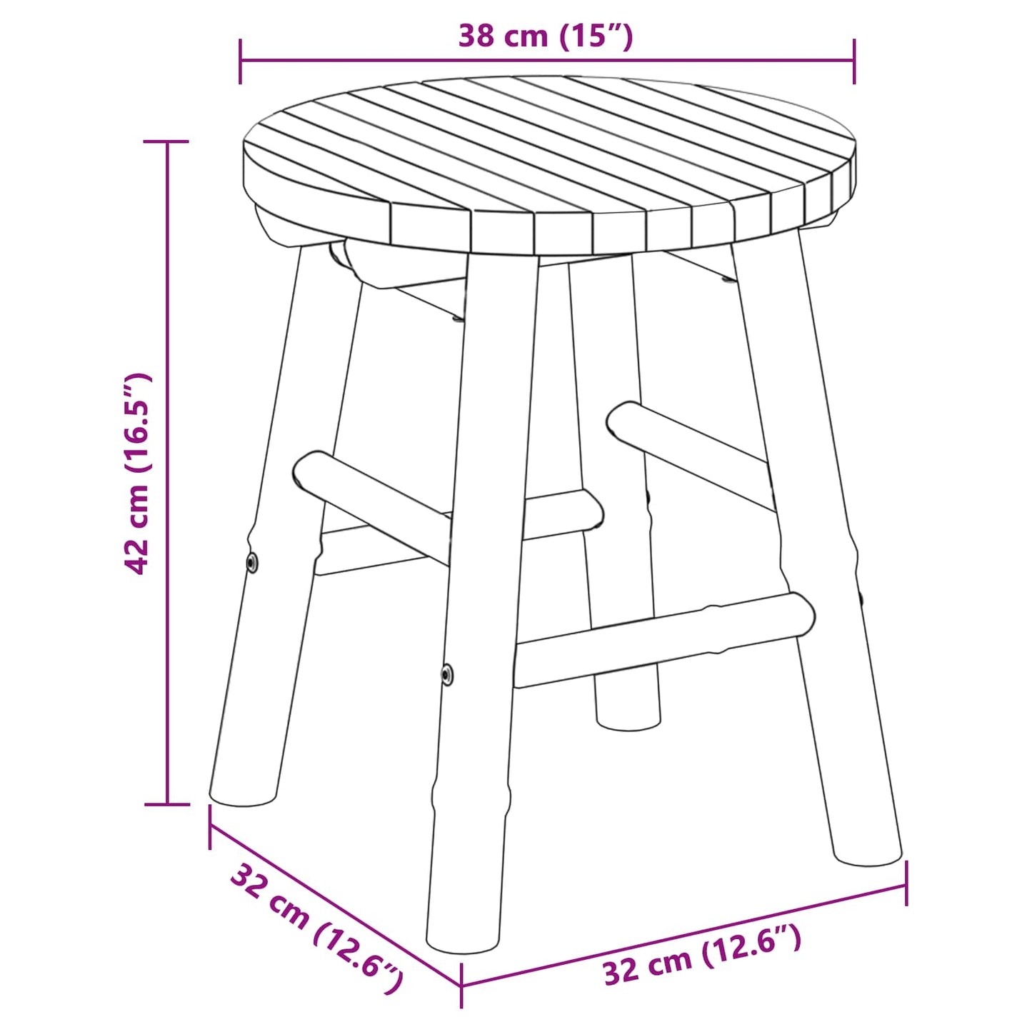Garden Stool Light Brown Ø 14.96 x 16.54 in Bamboo