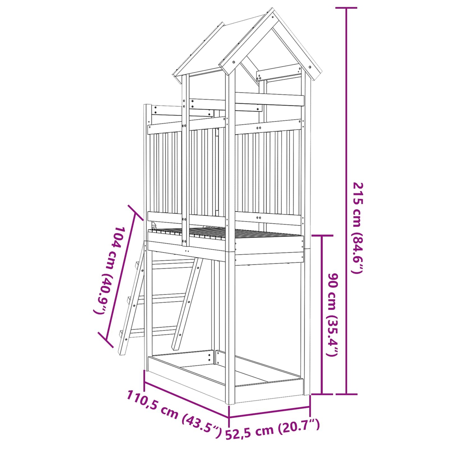 Play Tower Brown 52.5 x 110.5 x 215 cm Solid Pine Wood