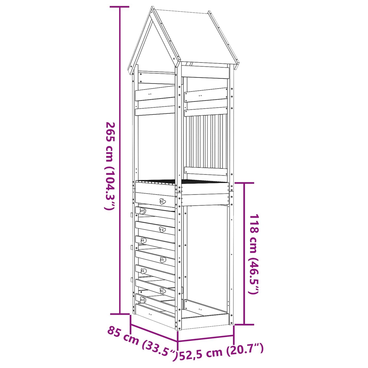 Play Tower Brown 52.5 x 85 x 265 cm Solid Impregnated Wood