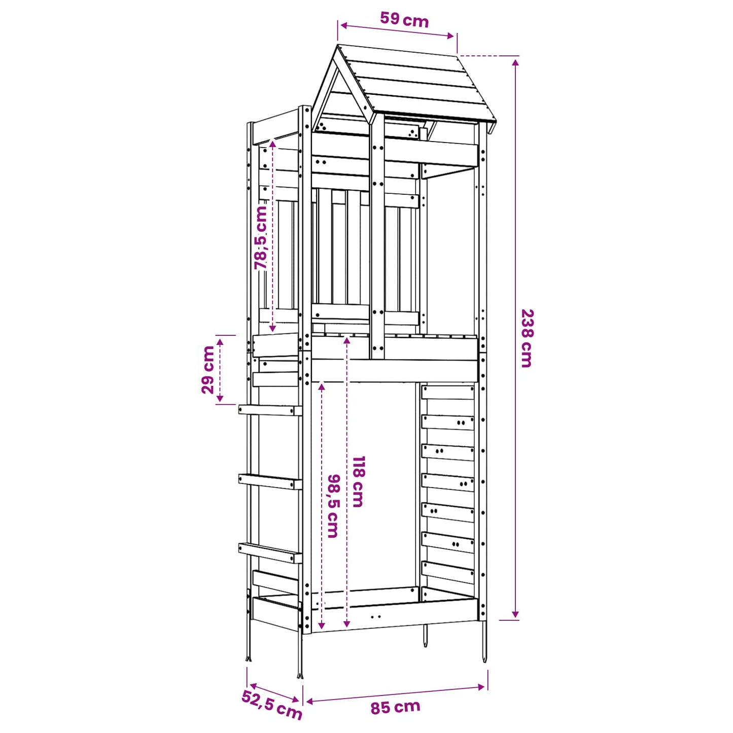 Play Tower Brown 52.5 x 85 x 238 cm Solid Pine Wood
