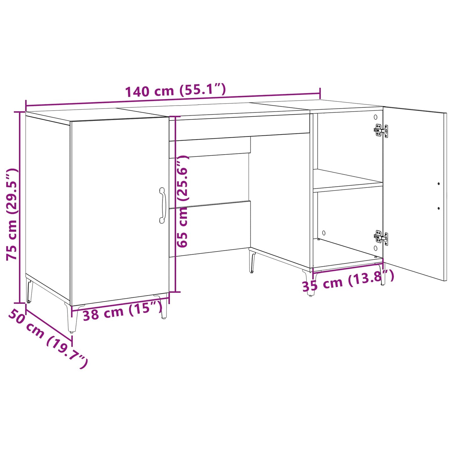 Desk Old Wood Engineered Wood 140 x 50 x 75 cm