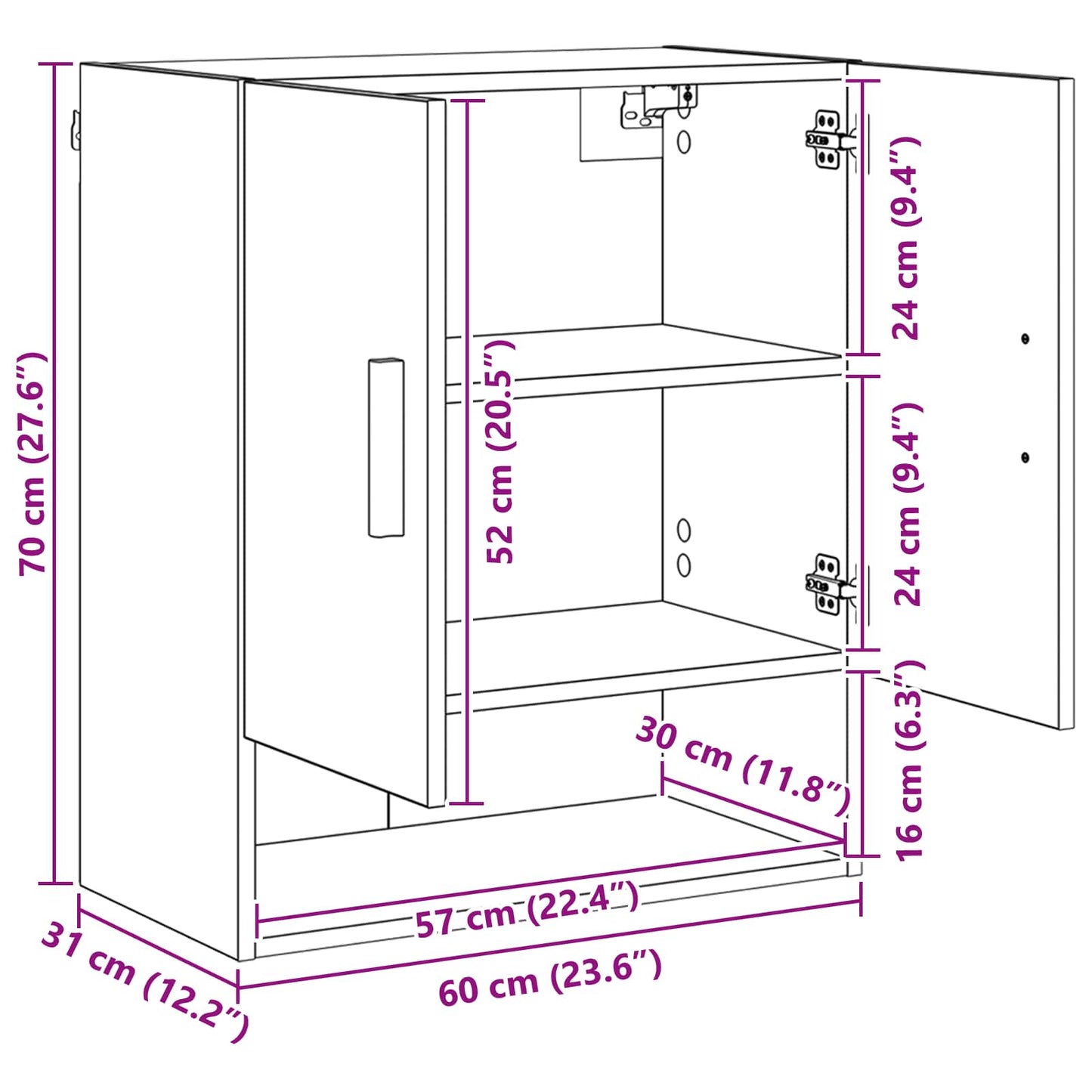 Wall Cabinet 60 x 31 x 70 cm Engineered Wood Artisian Oak
