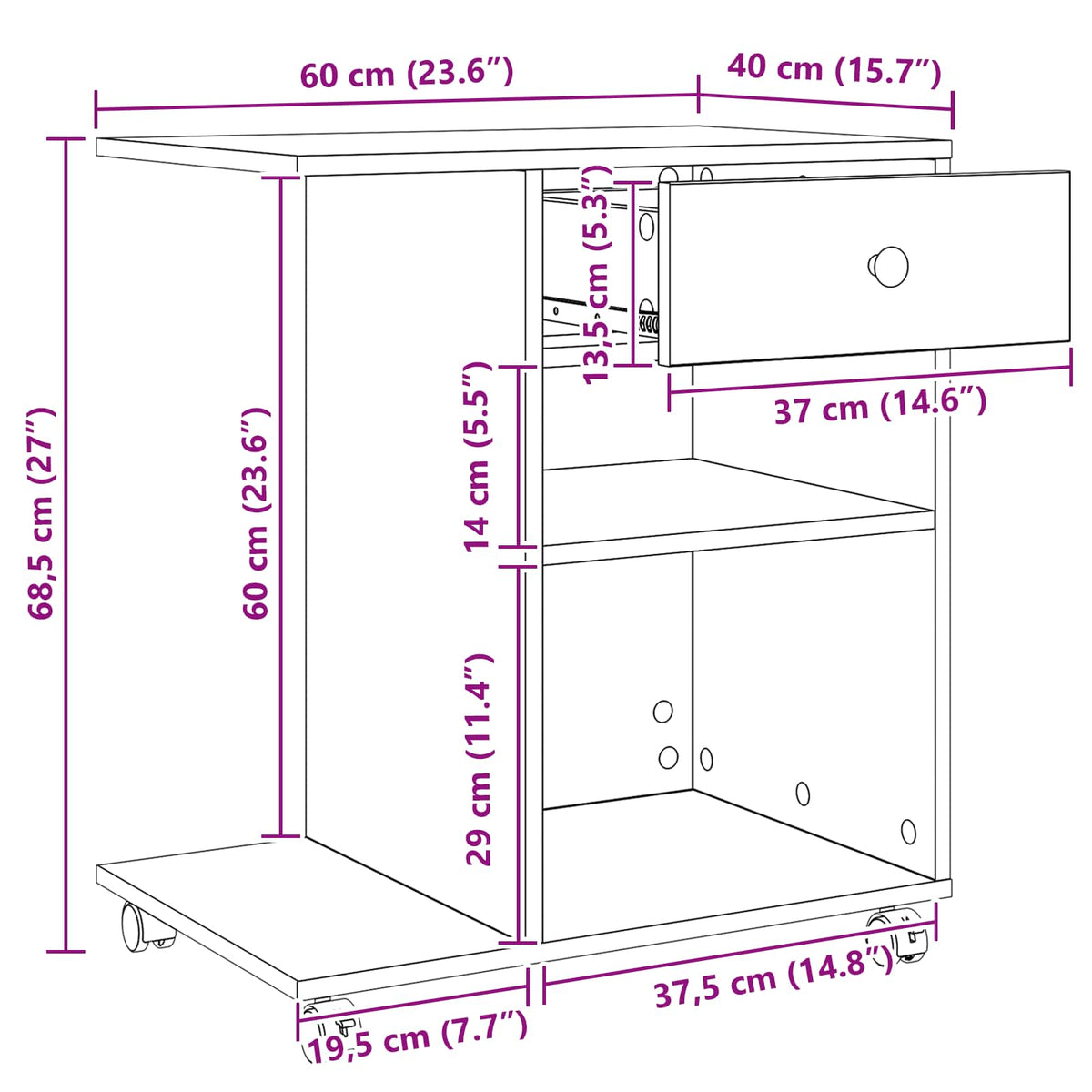 Printer Stand Artisian Oak 60 x 40 x 68.5 cm Engineered Wood