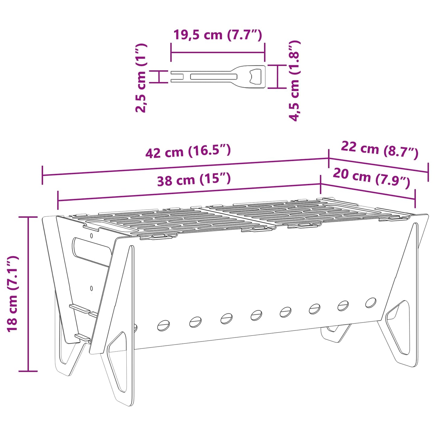 Camping Fire Pit 42 x 22 x 18 cm Stainless Steel Silver