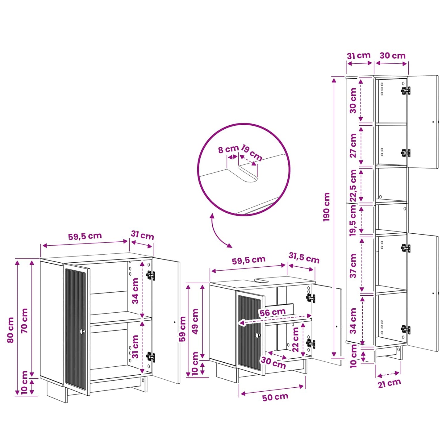 3 Piece Bathroom Cabinet Set EDE Concrete Grey Engineered Wood
