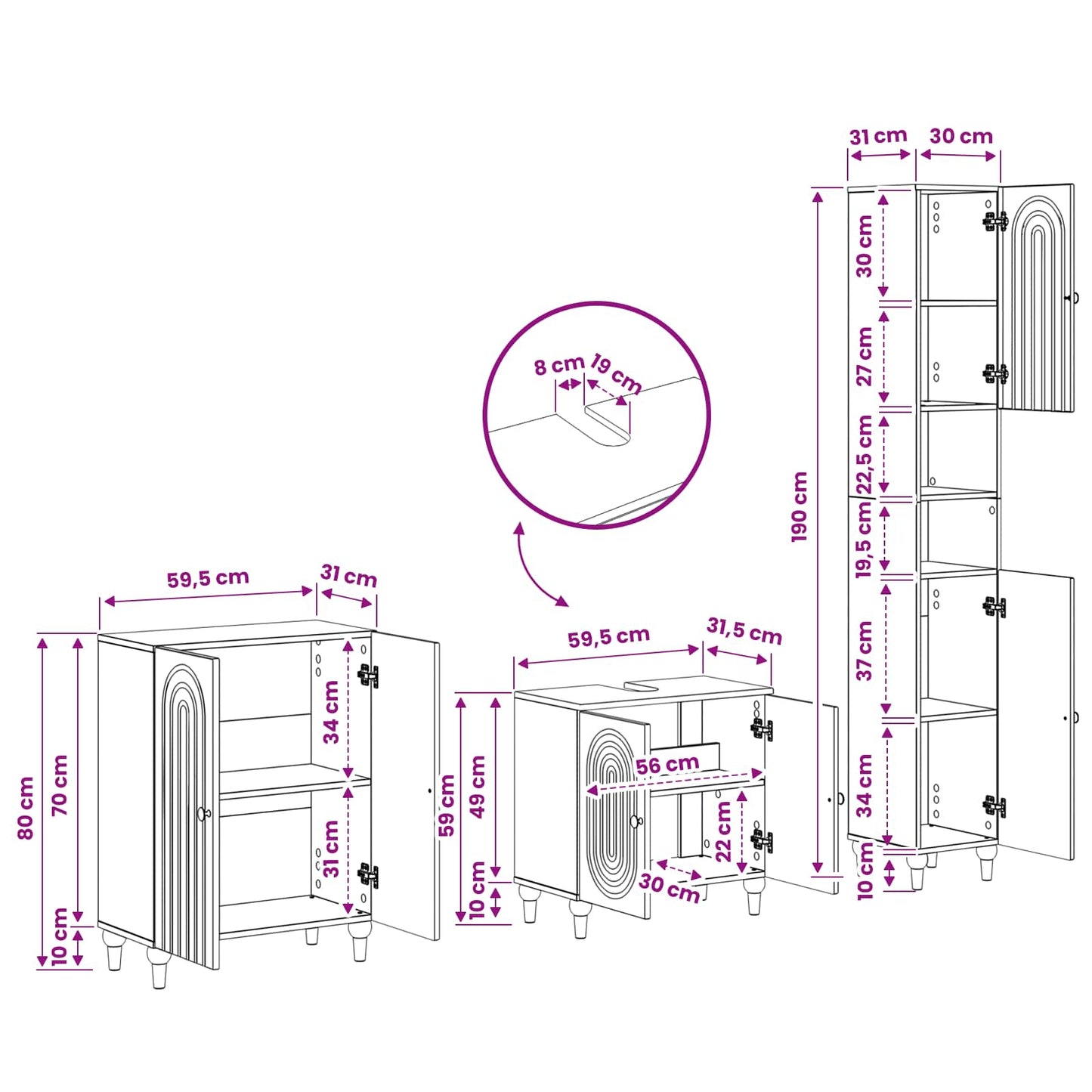 3 Piece Bathroom Cabinet Set ALKMAAR Smoked Oak Engineered Wood