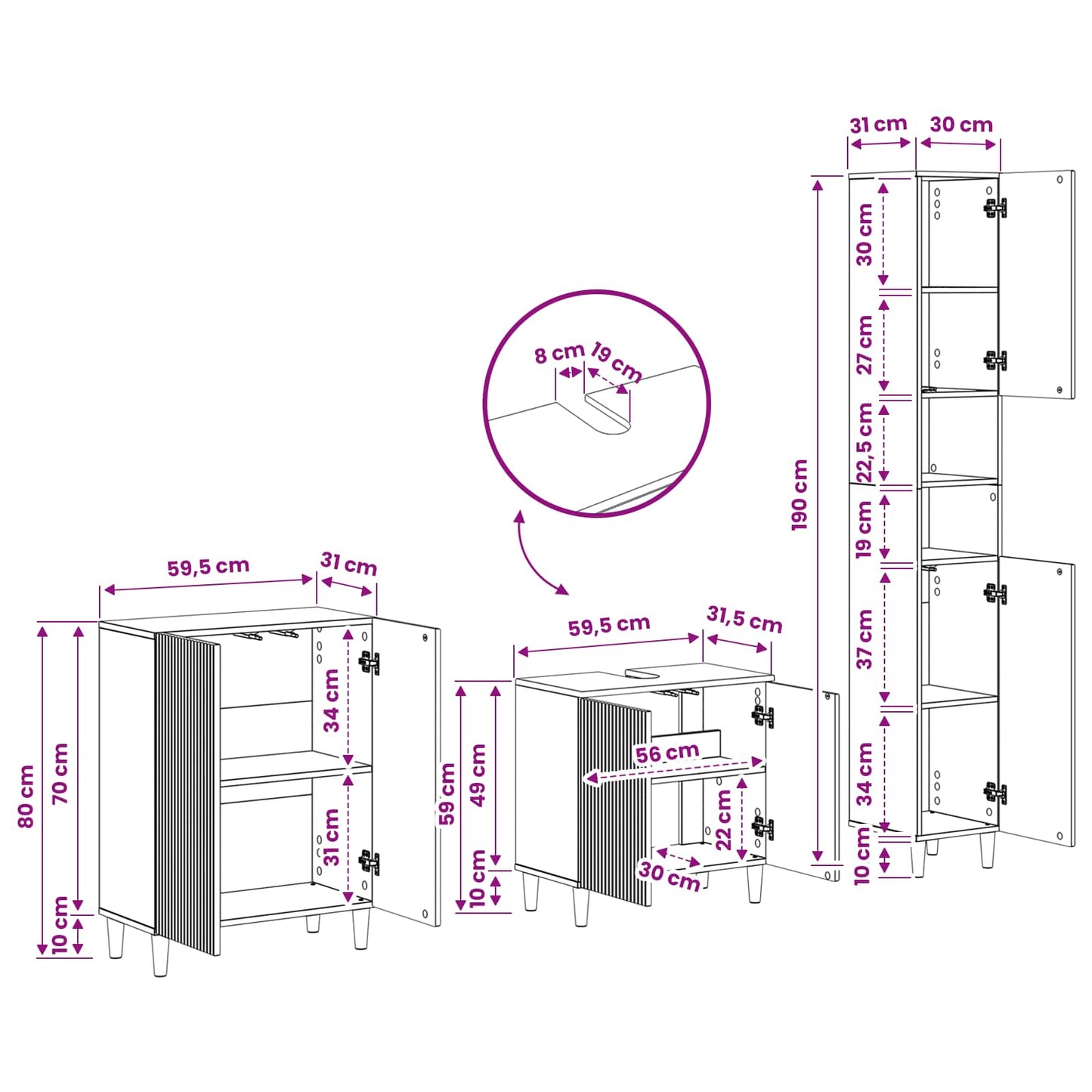 3 Piece Bathroom Cabinet Set ARNHEM Black Engineered Wood