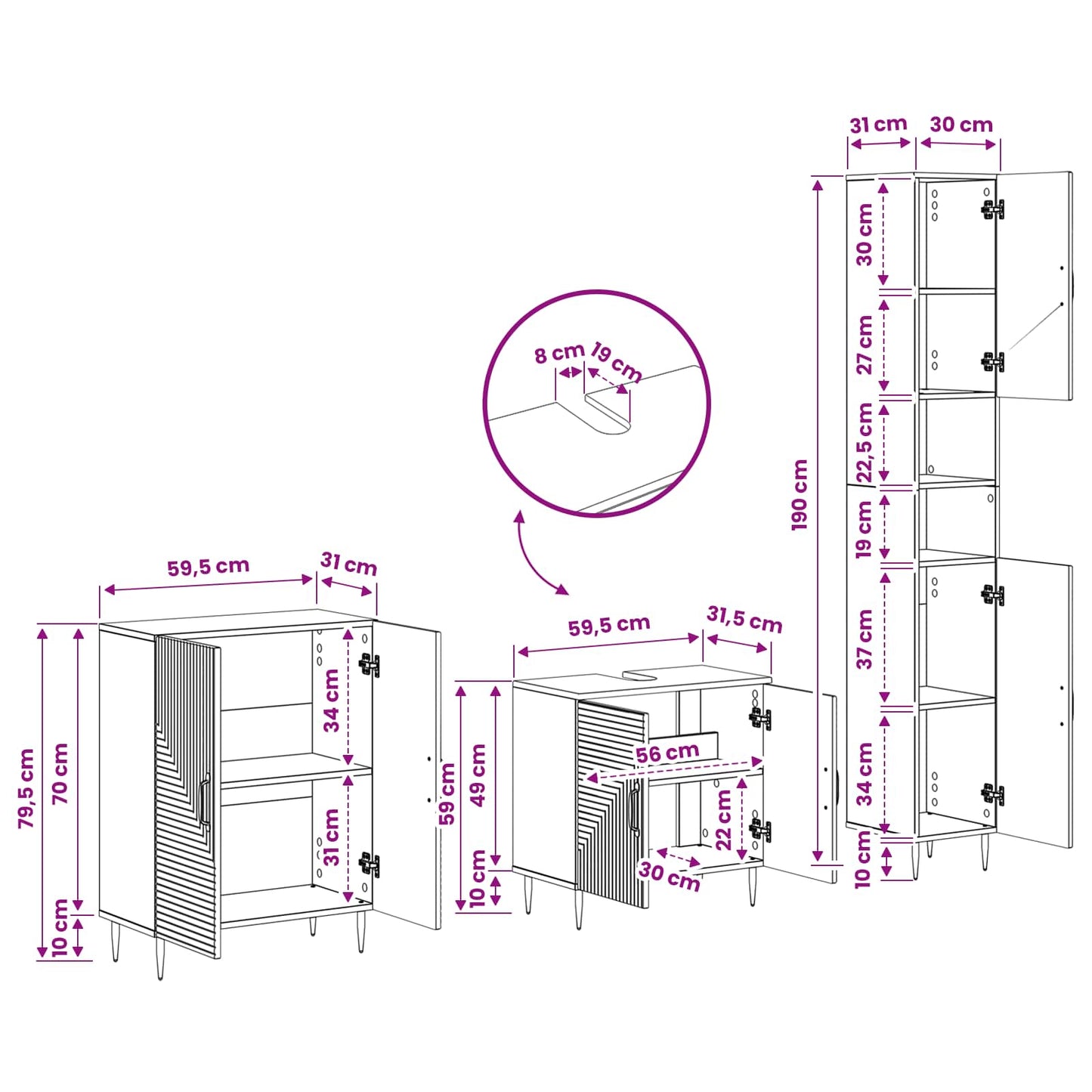 3 Piece Bathroom Cabinet Set HAARLEM High Gloss White