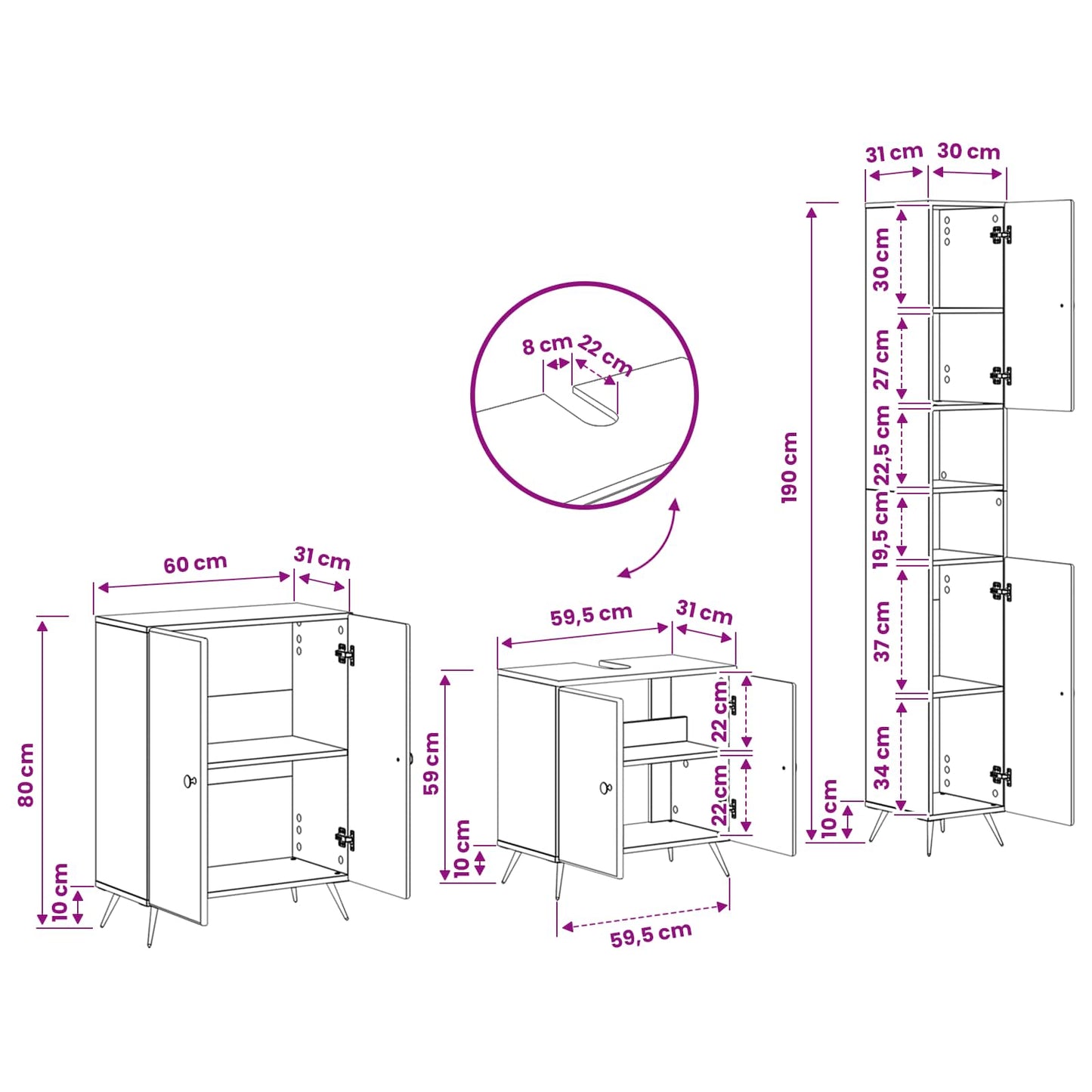 3 Piece Bathroom Cabinet Set BREDA Artisan Oak Engineered Wood