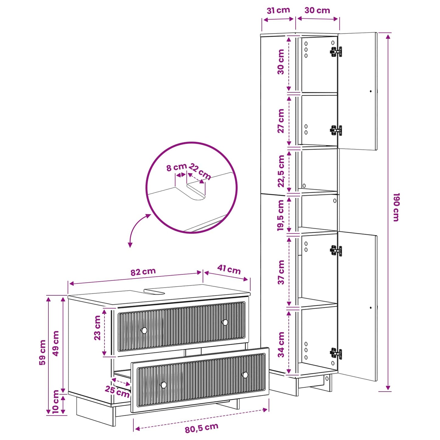 2 Piece Bathroom Cabinet Set EDE Sonoma Oak Engineered Wood
