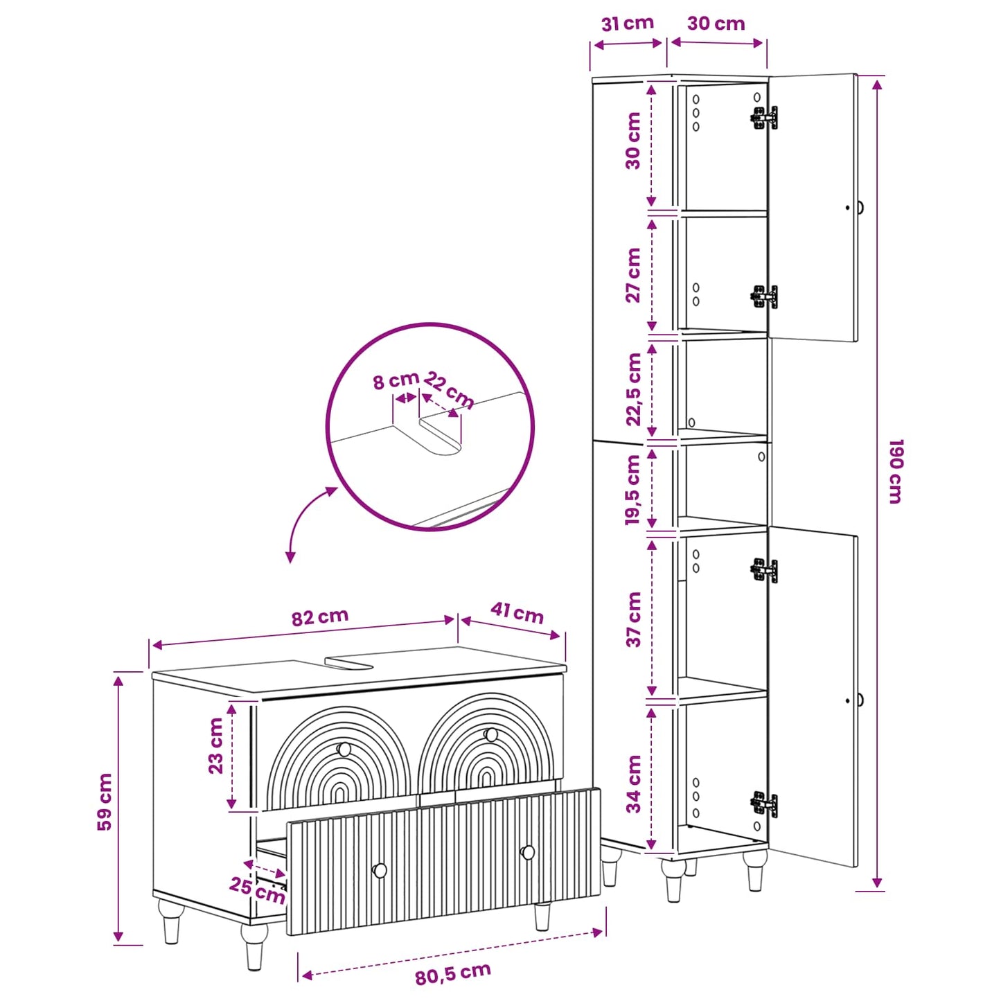 2 Piece Bathroom Cabinet Set ALKMAAR Grey Sonoma