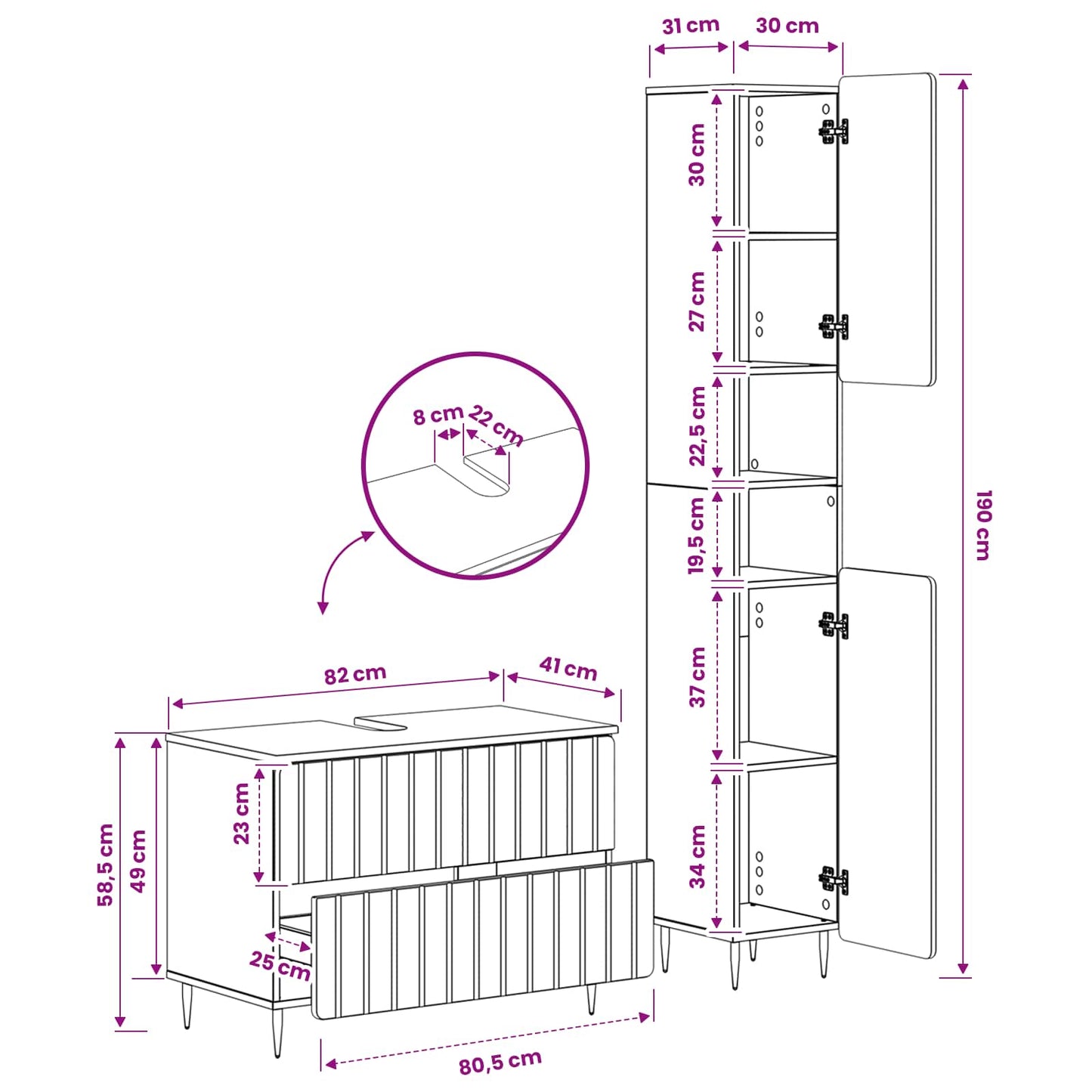 2 Piece Bathroom Cabinet Set ZWOLLE Black Engineered Wood