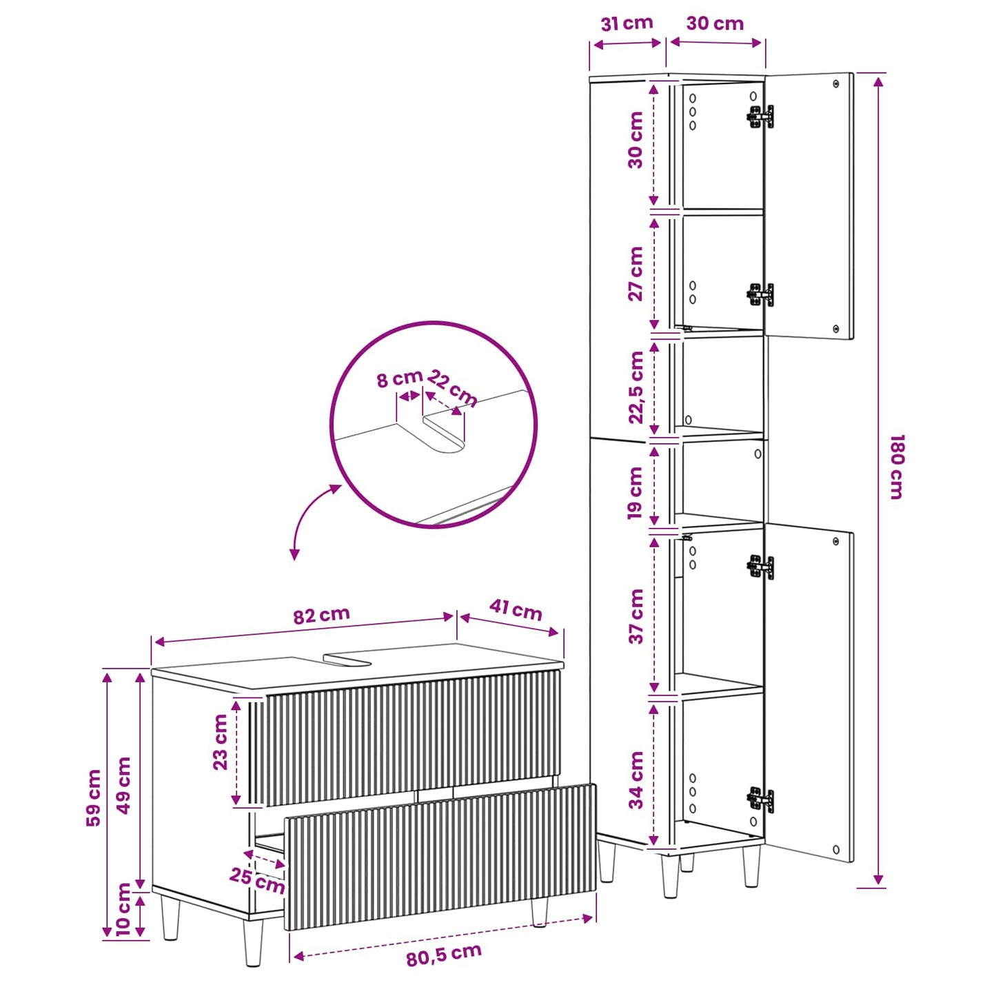 2 Piece Bathroom Cabinet Set ARNHEM Grey Sonoma Engineered Wood