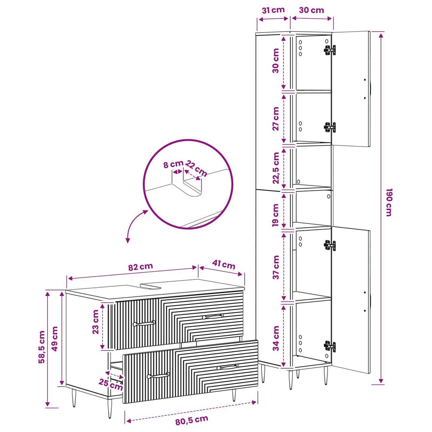2 Piece Bathroom Cabinet Set HAARLEM High Gloss White